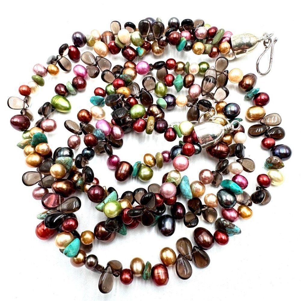 Jay King Mine Finds Sterling Silver Multicolor Pearl Smoky Topaz Necklace 69$